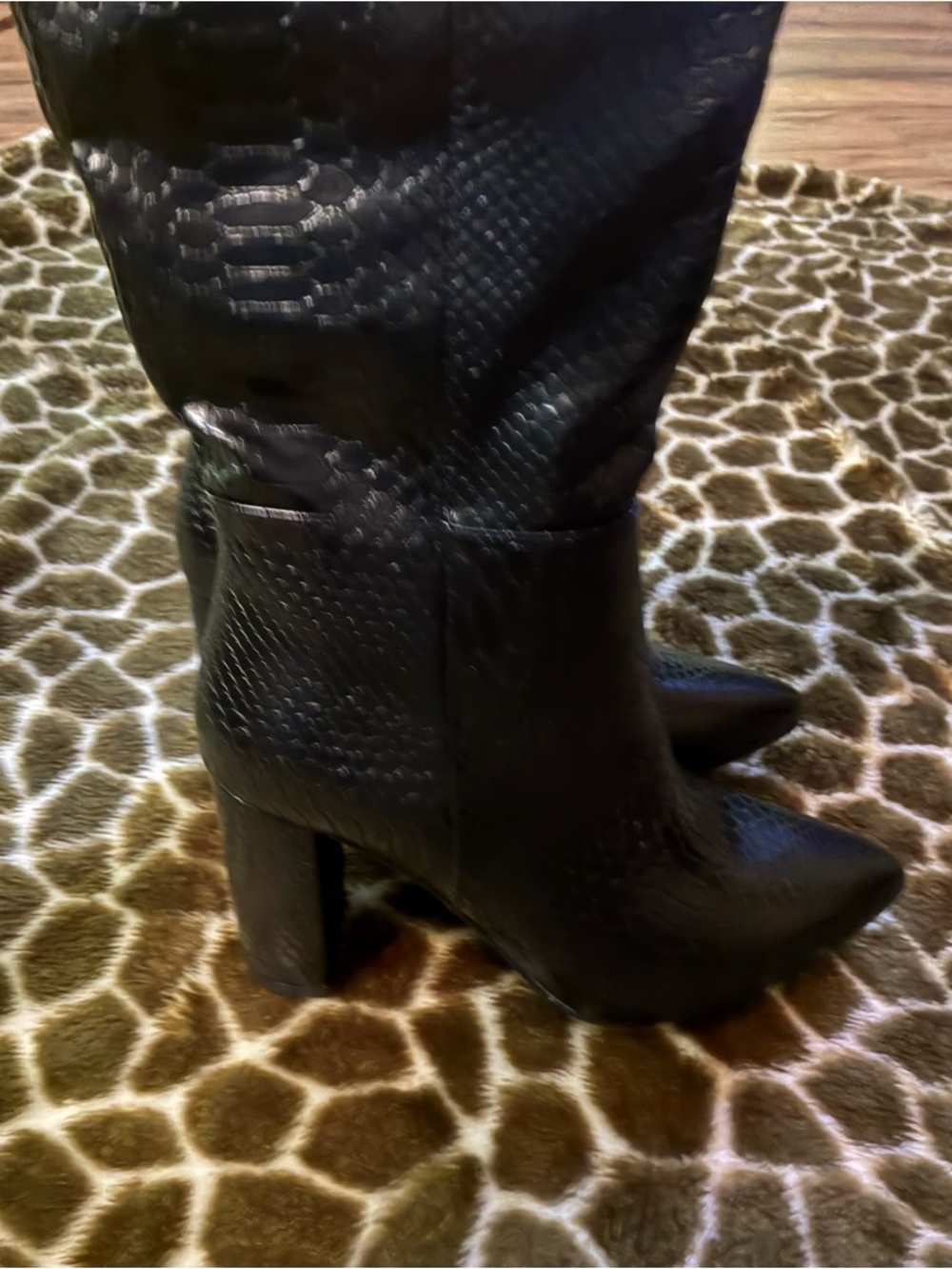 Women’s Black Snake-Embossed Block Heel Mid-Calf Boots - Picture 7 of 8